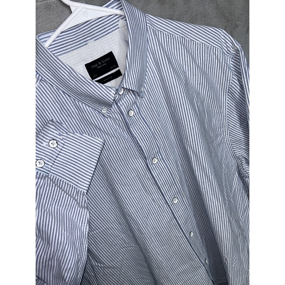 Rag & Bone Button Down Shirt Mens XL Blue Vertical Striped FIT 2 Metal Buttons